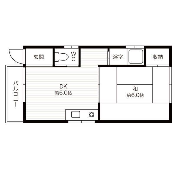 灘北キュービック(1DK/2階)の間取り写真