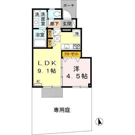 ラフィーネ林III(1LDK/1階)の間取り写真