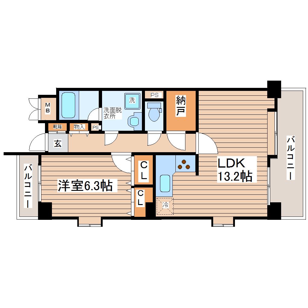 フレール仙台長町南(1SLDK/4階)の間取り写真