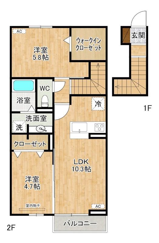 DーROOM N.T(2LDK/2階)の間取り写真