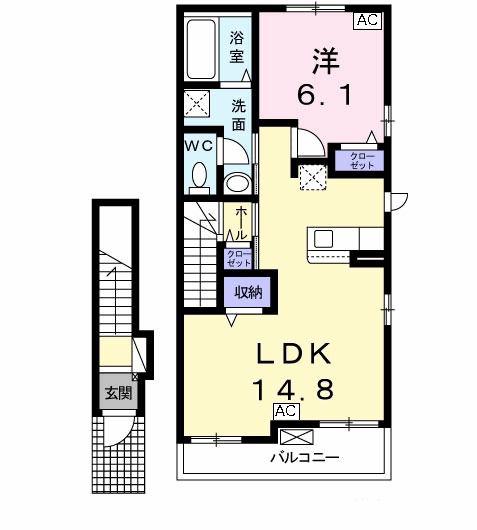 SHION(1LDK/2階)の間取り写真
