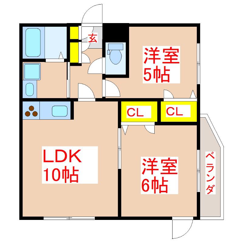 さくらヒルズ唐湊壱番館(2LDK/3階)の間取り写真