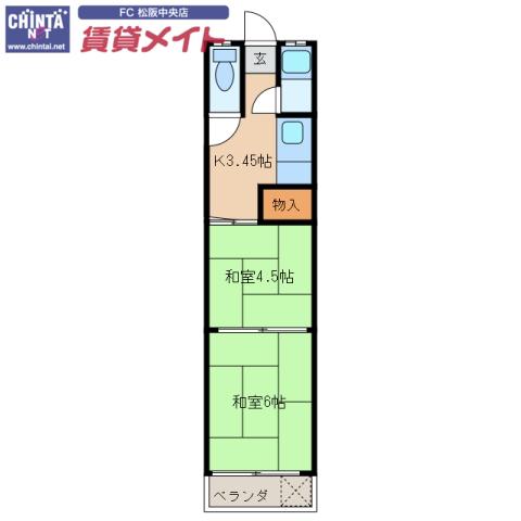 丸二マンション(2K/3階)の間取り写真
