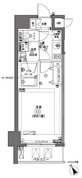 ZOOM横浜(1K/10階)の間取り写真