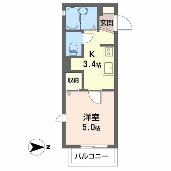 コモドフラッツ(1K/2階)の間取り写真