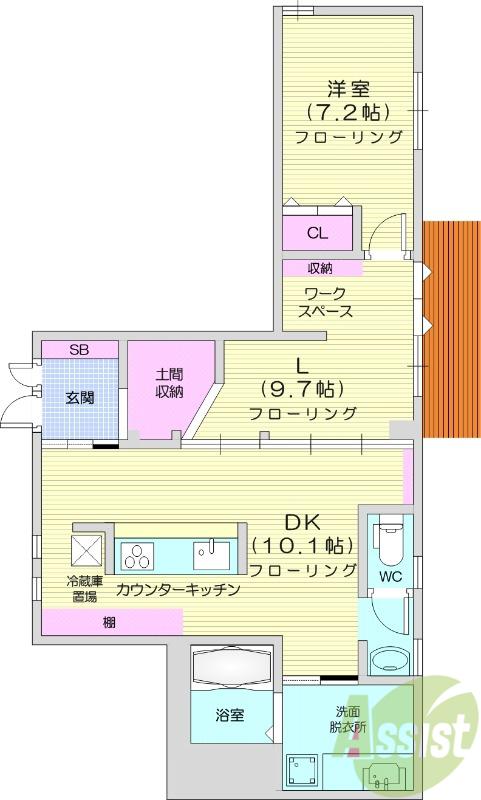 グ ラ ン ド ソ レ ー ユ(1LDK/1階)の間取り写真