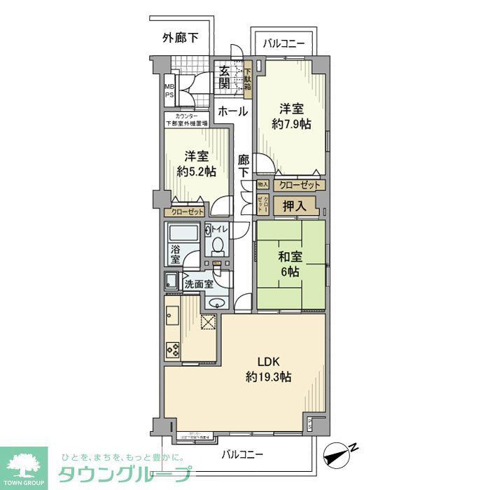 大井仙台坂パークハウス(3LDK/2階)の間取り写真