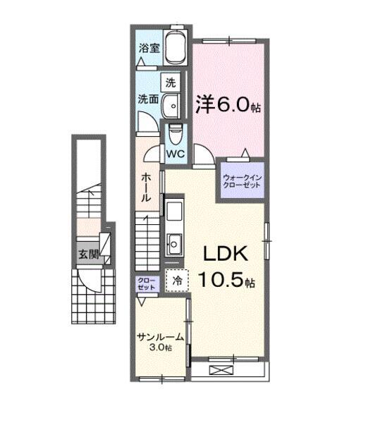 イースト ドラゴン Ⅰ(1LDK/2階)の間取り写真