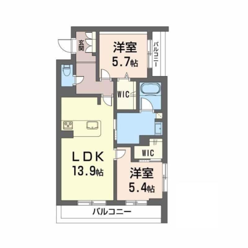 リヴィエール地行II(2LDK/2階)の間取り写真