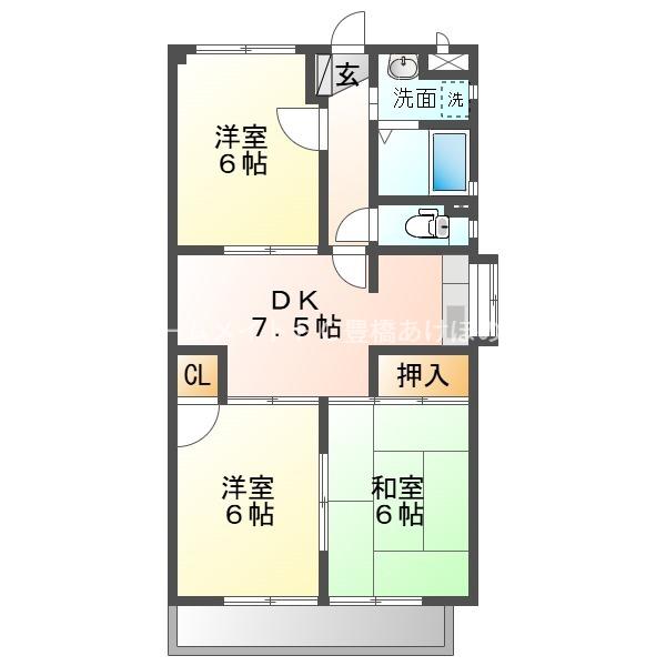 花田ハウス(3DK/2階)の間取り写真