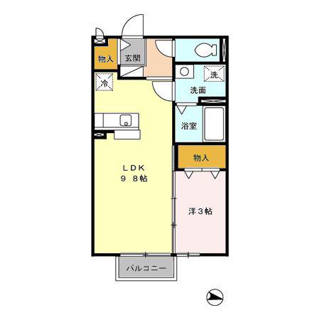 アルマンド上峰(1LDK/2階)の間取り写真