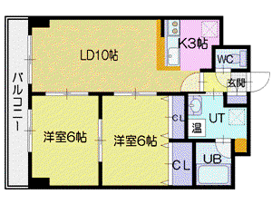 リルバ野幌(2LDK/6階)の間取り写真