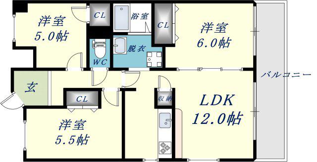 ガーデンシティー長田(3LDK/9階)の間取り写真