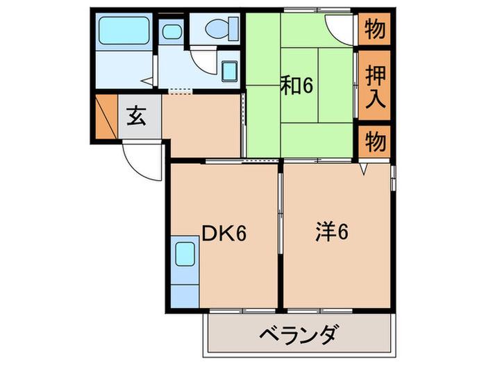 タウンコート南塚口東棟B(2DK/1階)の間取り写真