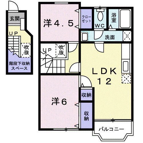 グリーンヴィラ B(2LDK/2階)の間取り写真