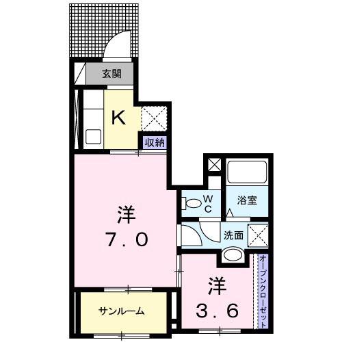エアリー フォーリスト(1SK/1階)の間取り写真