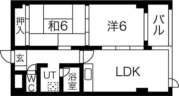 ミズキビルA棟(2LDK/3階)の間取り写真
