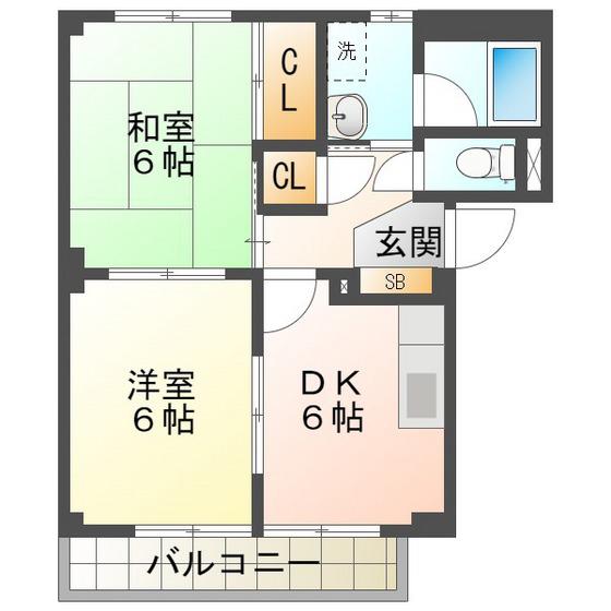 SURPLUSウィステリア C棟(2DK/2階)の間取り写真