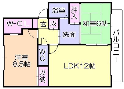 メゾンクレール西町A(2LDK/2階)の間取り写真