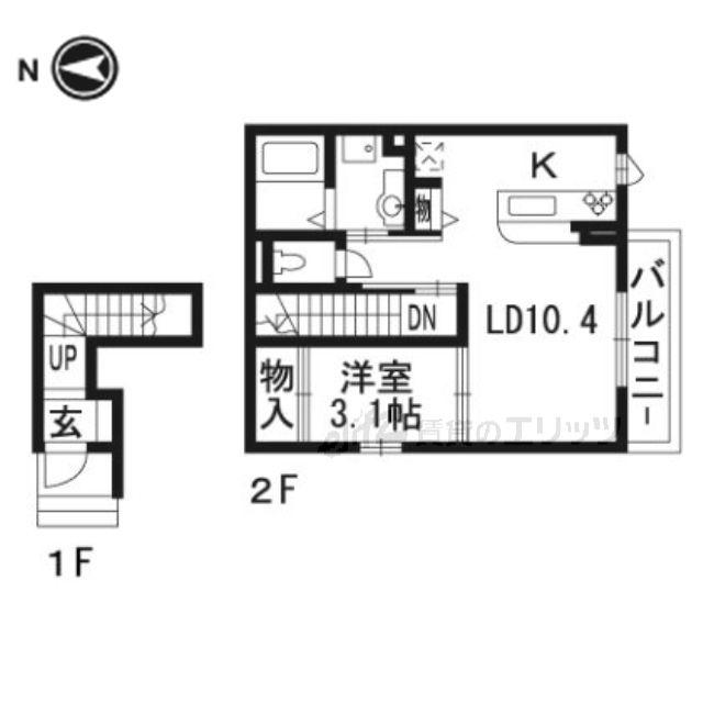 セジュールF(1LDK/2階)の間取り写真