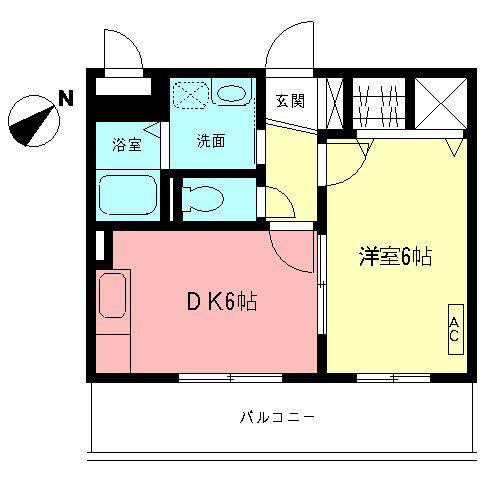 ジャルダン(1DK/2階)の間取り写真