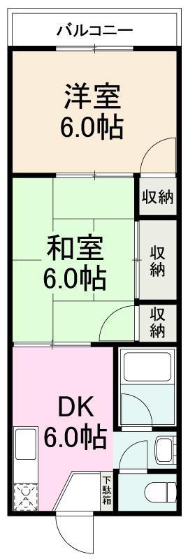 福勝ハウス(2DK/2階)の間取り写真