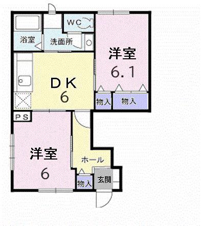 エテルネルB(2DK/1階)の間取り写真