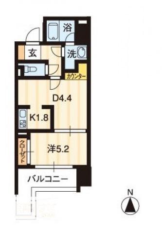 リアライズ瓦町(1DK/2階)の間取り写真