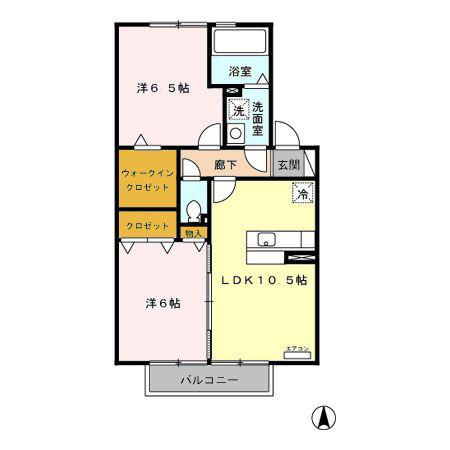 ラビウスコートA/B(2LDK/2階)の間取り写真