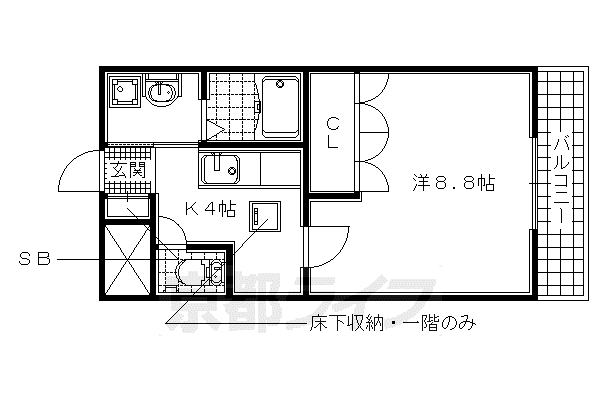 エクセル城陽(1K/1階)の間取り写真