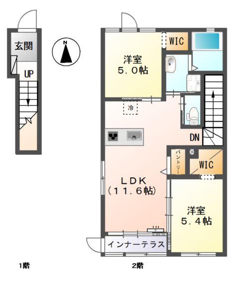 エポック向(2LDK/2階)の間取り写真