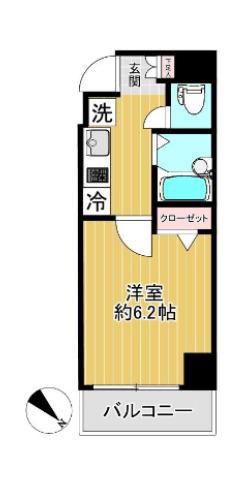 スパシエ門前仲町サウスクレスト(1K/8階)の間取り写真