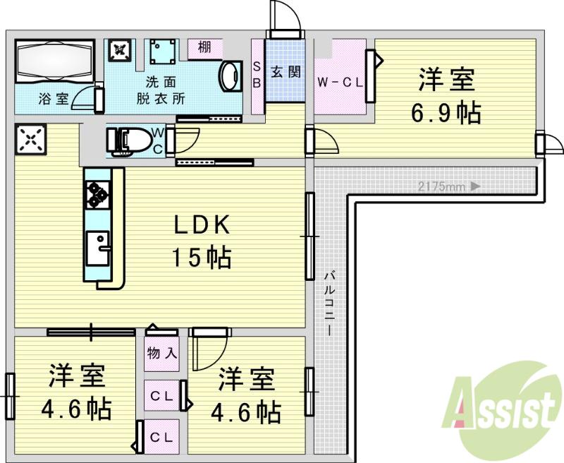 RISING HILLS Ⅱ(3LDK/2階)の間取り写真