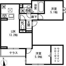 PASSARO GRANDE北田辺(2LDK/2階)の間取り写真