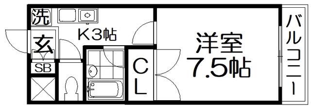 パークテラス香里II(1K/2階)の間取り写真