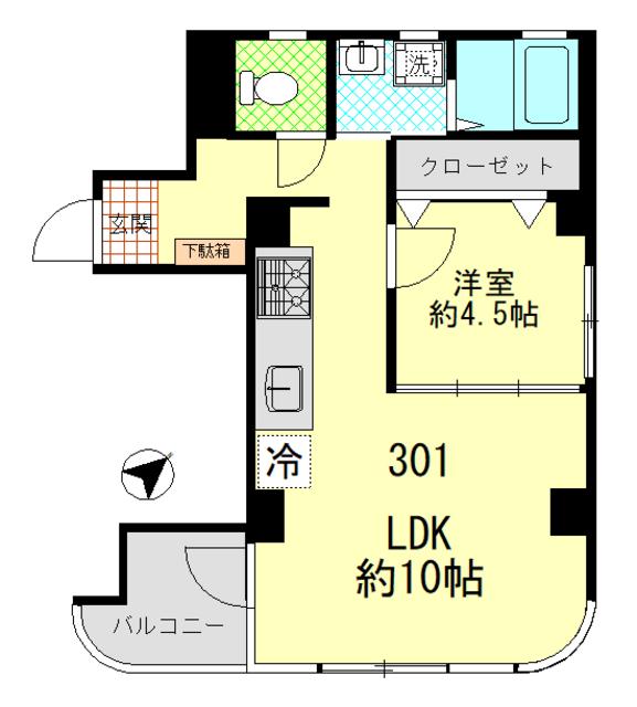 茅ヶ崎アメニティ(1LDK/3階)の間取り写真