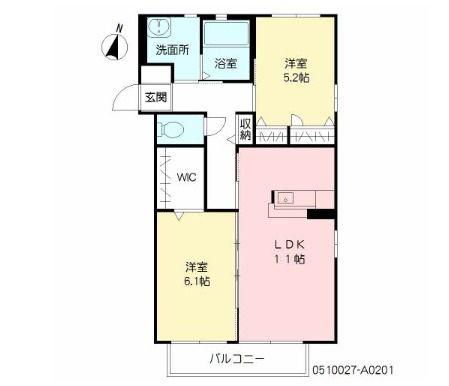 フェリーチェ三川 I(2LDK/2階)の間取り写真