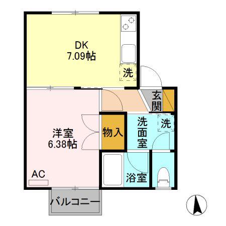 ハイツ信楽A(1DK/1階)の間取り写真