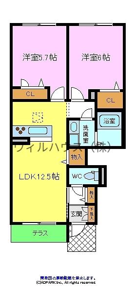 ソラーナ鳳(2LDK/1階)の間取り写真