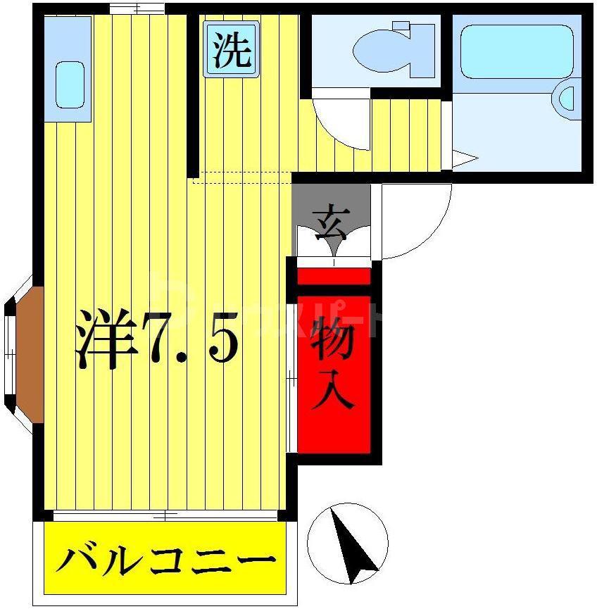 第2坪山ハイツ(ワンルーム/1階)の間取り写真