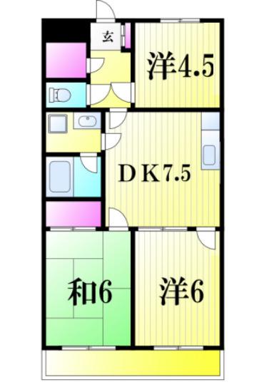 メゾン柏ウエストB棟(3DK/1階)の間取り写真