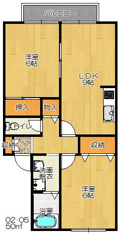 エバグリーンハイツA棟B棟(2LDK/1階)の間取り写真