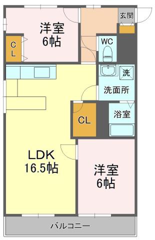 メゾンドカーム(2LDK/1階)の間取り写真