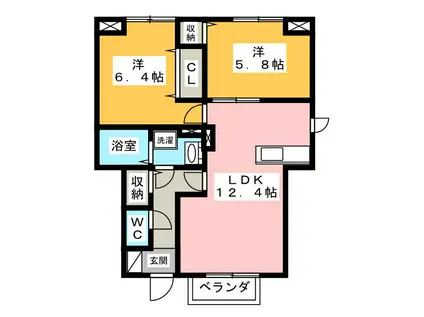サニーレジデンス上野I(2LDK/1階)の間取り写真