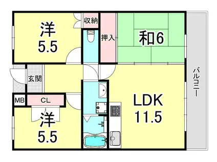 ガーデンハイツ桃山台弐番館(3LDK/2階)の間取り写真