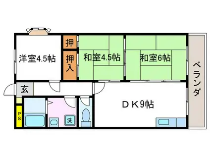 コーポ御屋敷(3DK/1階)の間取り写真