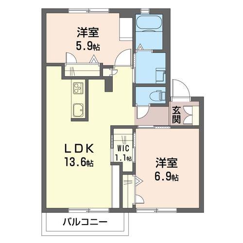 ブライト・コートB(2LDK/1階)の間取り写真