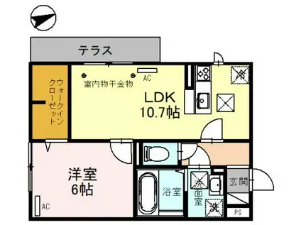 福井鉄道福武線 水落駅 徒歩11分 3階建 築2年(1LDK/1階)の間取り写真