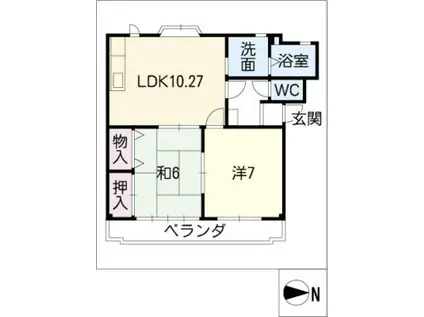 ヴィラ富洲原(2LDK/3階)の間取り写真