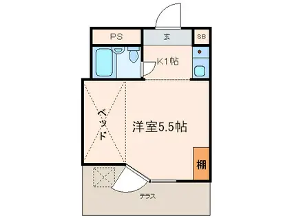 ヒミココート経堂(1K/1階)の間取り写真